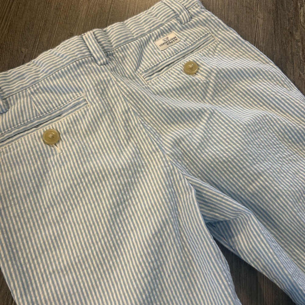 Vineyard Vines Light Blue & White Striped Seersucker Chinos size 7 - Picture 3 of 7